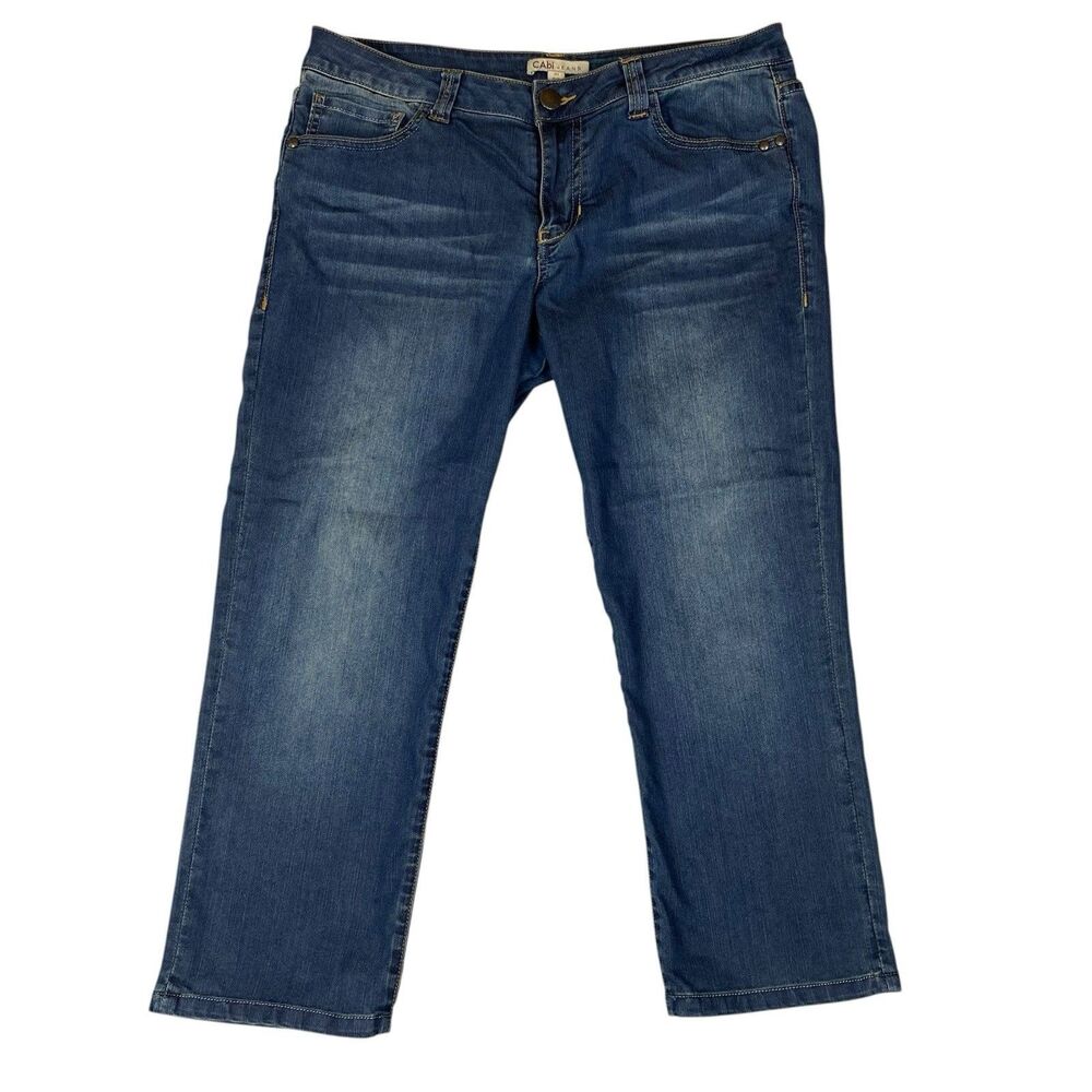 CAbi Jeans Womens Size 10 Straight Leg Cropped Ankle Denim Medium Wash Whisker
